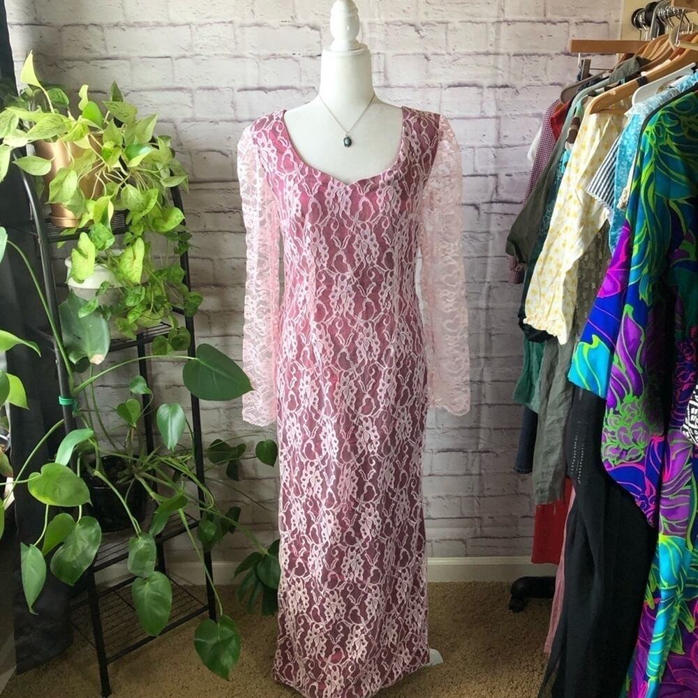 Vintage 80s Pink Lace Dress